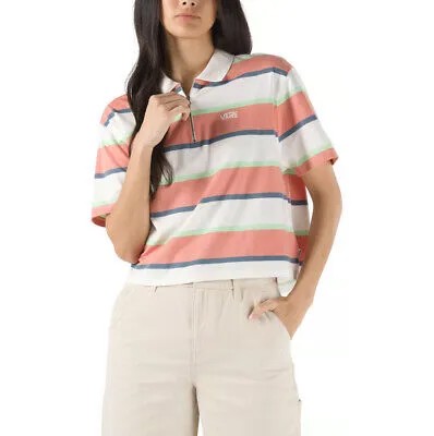 Vans Skate Stripe SS Polo T-Shirt Womens Marshmallow Casual Lifestyle Tee Top