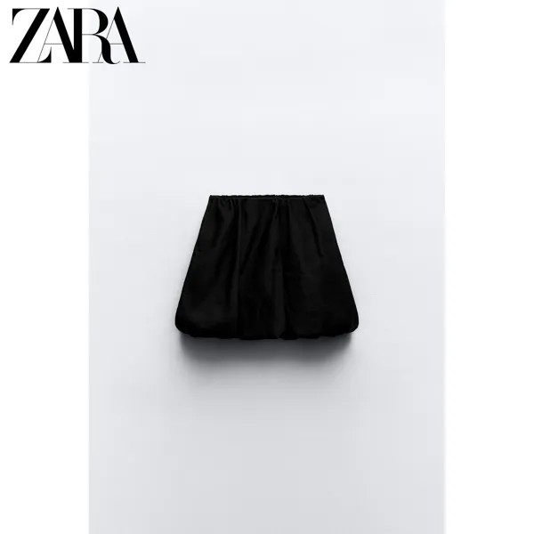 Zara весенняя новинка, женская мини-юбка-фонарь TRF 1255401 800, цвет черный