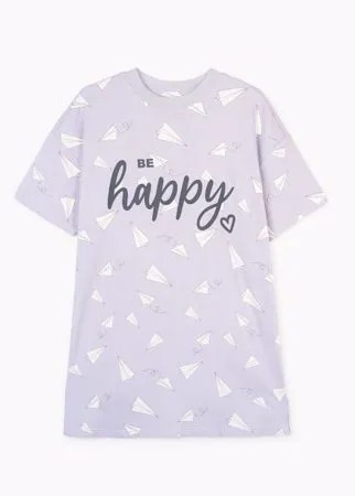 Фиолетовая ночная сорочка oversize с принтом Be happy Gloria Jeans