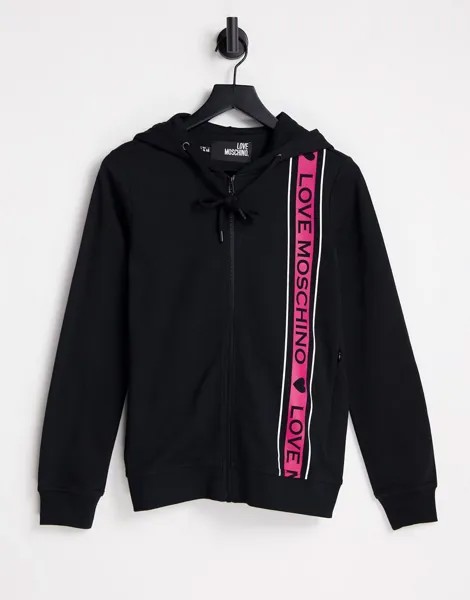 Черный топ с капюшоном и полоской с логотипом Love Moschino