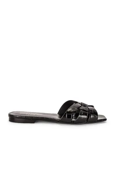 Сандалии Saint Laurent Tribute Nu Pieds Embossed Croc Flats, нуар