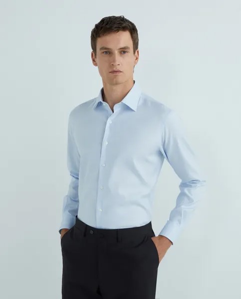 Мужская классическая рубашка классического кроя, 100% хлопок NON IRON с узором «елочка», классический воротник, смесовая манжета Rushmore, светло-синий