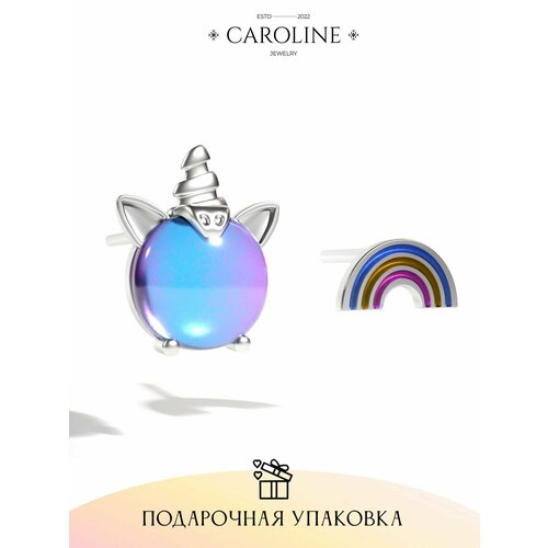 Серьги пусеты Caroline Jewelry, акрил, лунный камень, размер 7 мм, голубой