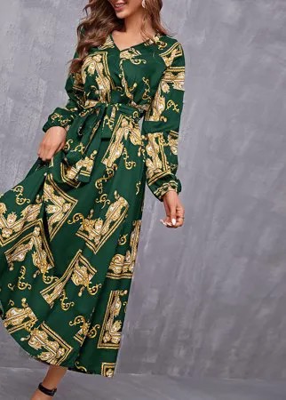 Платье А-силуэта с принтом барокко с рукавом 