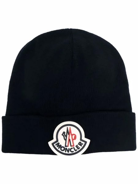 Moncler шерстяная шапка бини с нашивкой-логотипом