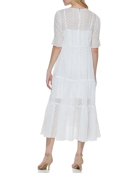 Платье Tommy Hilfiger Short Sleeve Abstract Zigzag Chiffon Maxi Dress, слоновая кость