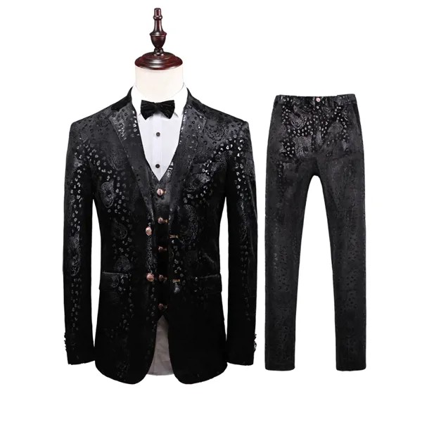 (Куртка + жилет + брюки) роскошный брендовый Банкетный высококачественный модный с цветочным принтом лучший мужской свадебный костюм мужско...