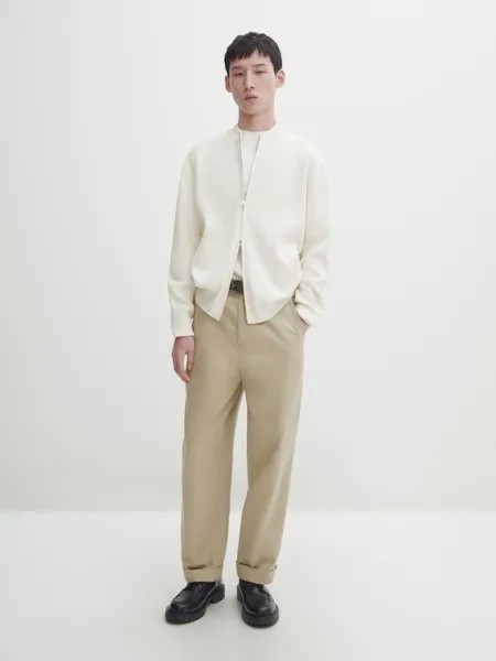 Кардиган хлопковой вязки на молнии Massimo Dutti, бежевый