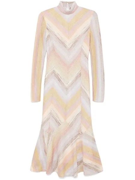 Missoni расклешенное платье миди с высоким воротником, желтый