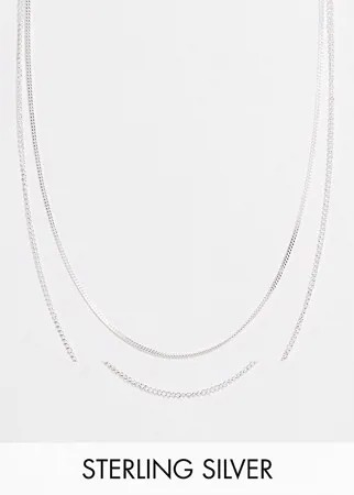 Серебристое двухъярусное ожерелье из цепочек из стерлингового серебра ASOS DESIGN-Серебристый