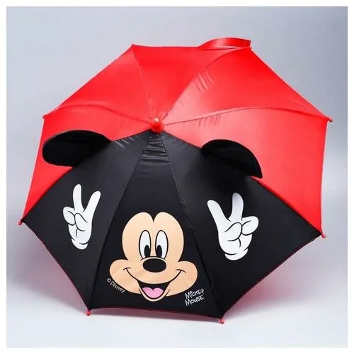 Зонт-трость механика, купол 52 см., красный, черный