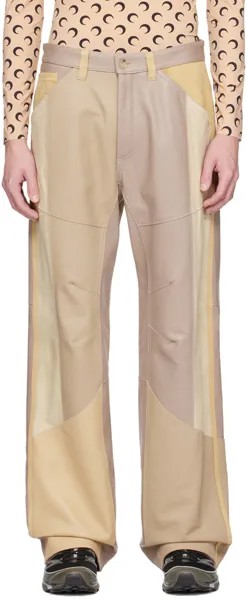 Бежевые кожаные брюки в стиле пэчворк Marine Serre