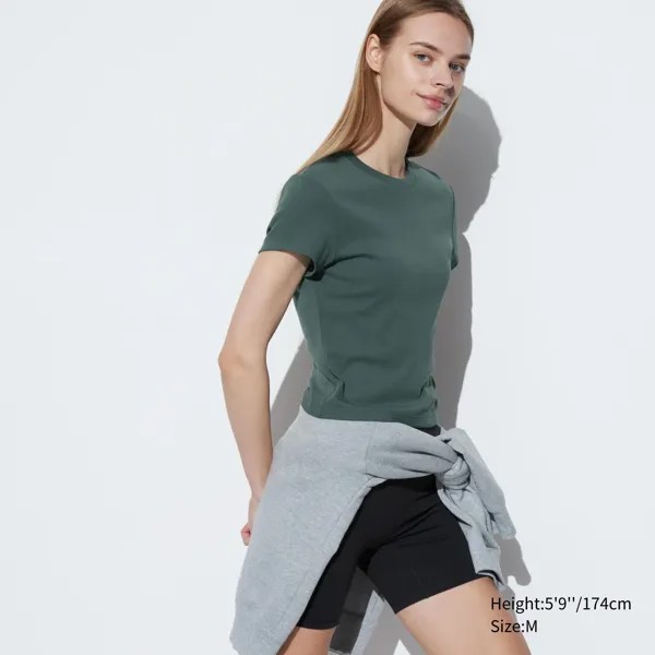 Футболка-мини Uniqlo с коротким рукавом, темно - зеленый