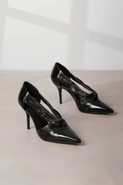Фирменные кожаные туфли на высоком каблуке с заостренным носком и декоративным поворотом Next, черный