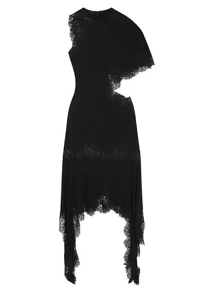 Асимметричное платье-миди из шелка и кружева Stella Mccartney, черный