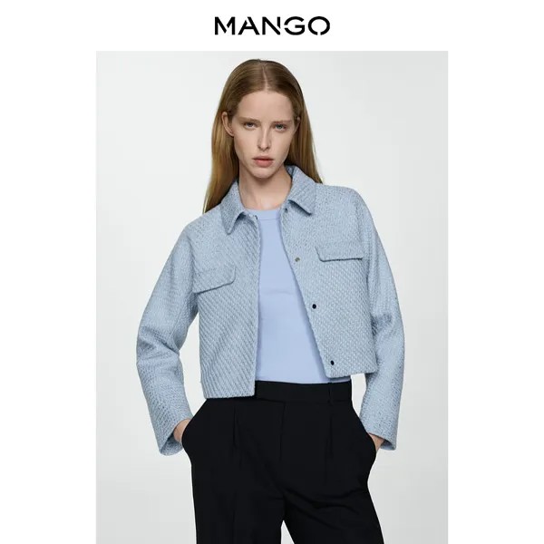 Женская куртка Mango из твидовой ткани, светло-голубой
