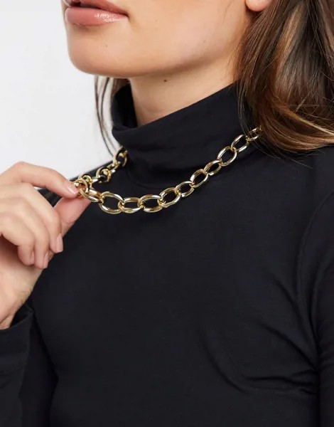 Золотистое ожерелье-цепочка с крупными звеньями French Connection-Золотистый