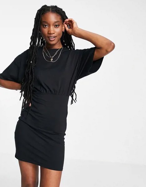 Черное облегающее платье-футболка с верхом в стиле oversized ASOS DESIGN-Черный цвет