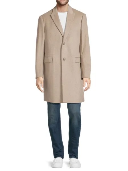Верхнее пальто из смесовой шерсти с пиковыми лацканами Saks Fifth Avenue, цвет Oatmeal