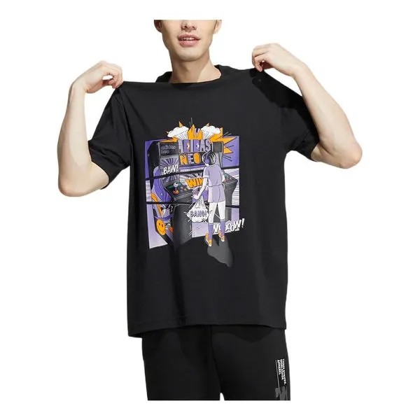Футболка Men's adidas neo Cartoon Game Console Character Pattern Alphabet Round Neck Short Sleeve Black T-Shirt, черный