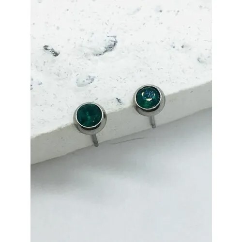 Серьги ( Verba ), циркон, размер/диаметр 5 мм, серебряный, зеленый