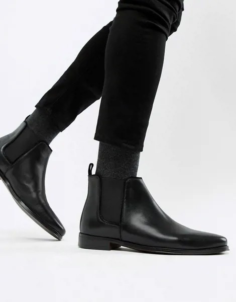 Черные кожаные ботинки челси с черной подошвой ASOS DESIGN-Черный цвет