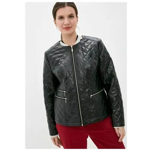 Кожаная куртка  KiS демисезонная, средней длины, силуэт полуприлегающий, водонепроницаемая, карманы, размер (50)170-80-106, черный