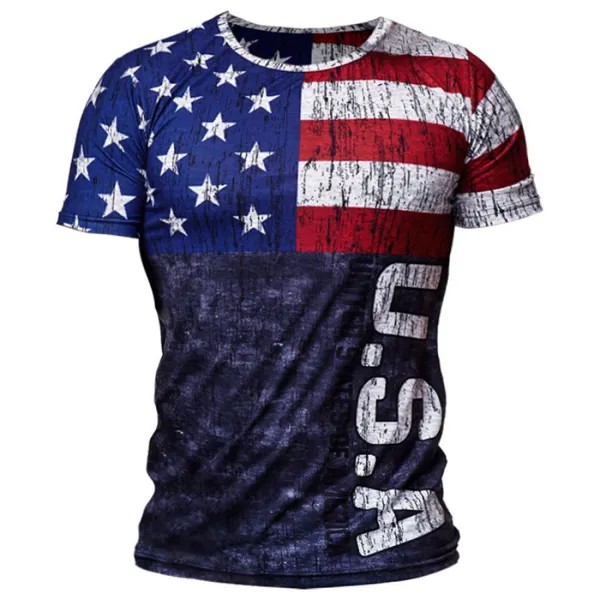 Мужская винтажная футболка с принтом американского флага