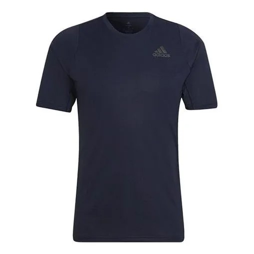 Футболка Adidas Solid Color Logo Athleisure Casual Sports Round Neck Short Sleeve Navy Blue T-Shirt, Синий