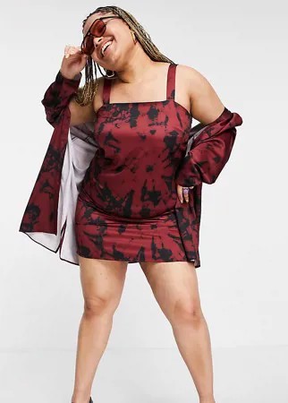 Атласное платье-комбинация с принтом тай-дай (от комплекта) ASOS DESIGN Curve-Multi