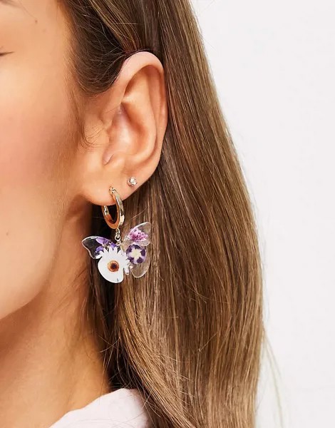 Золотистые серьги-кольца с отделкой бабочкой и цветами ASOS DESIGN-Золотистый