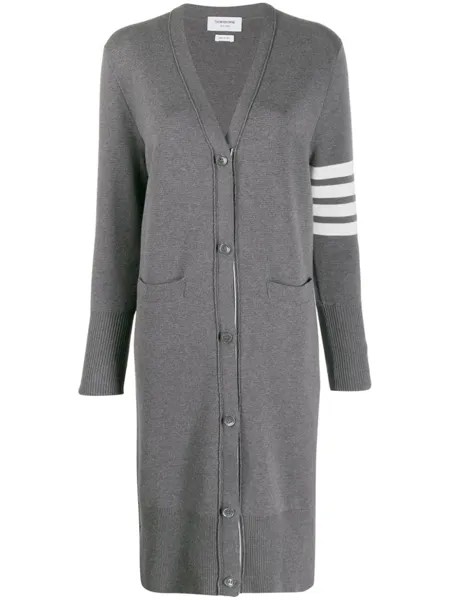 Кардиган Milano с полосками 4-Bar и V-образным вырезом Thom Browne, серый