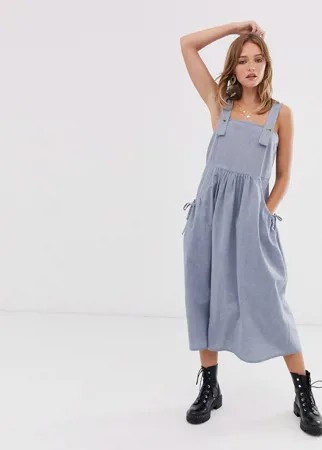 Сарафан миди из ткани шамбре с карманами ASOS DESIGN-Синий