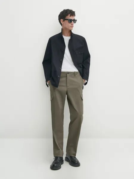 Широкие брюки из поплина Massimo Dutti, зеленый