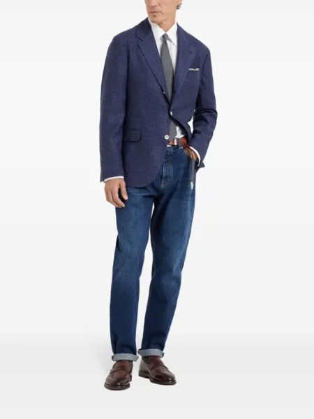 Brunello Cucinelli однобортный пиджак в клетку, синий