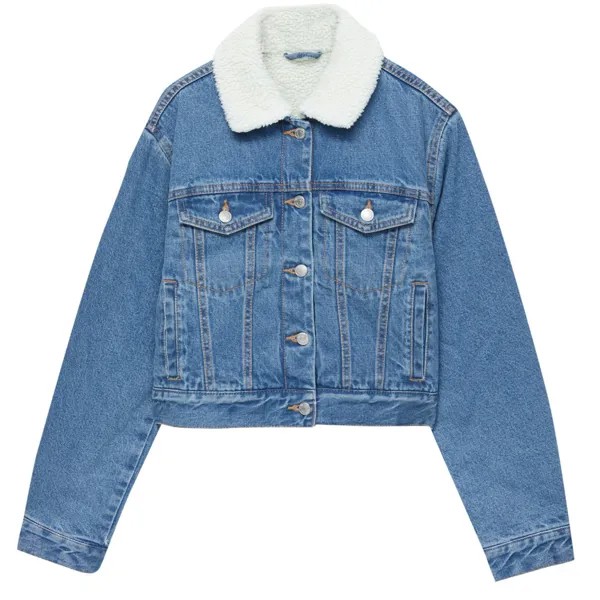 Джинсовая куртка Pull&Bear Cropped Denim With Faux Shearling Detail, синий