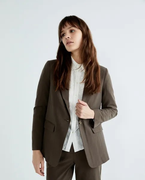 Женский однотонный пиджак с длинными рукавами и карманами Yas, коричневый