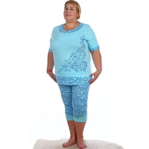 Комплект Натали, блуза, бриджи, размер 64, голубой