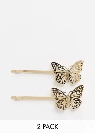 Золотистые заколки для волос с бабочками Monki Drew-Золотой