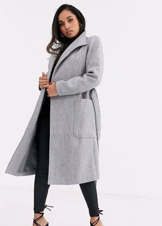 Длинное пальто с поясом Fashion Union Petite-Серый