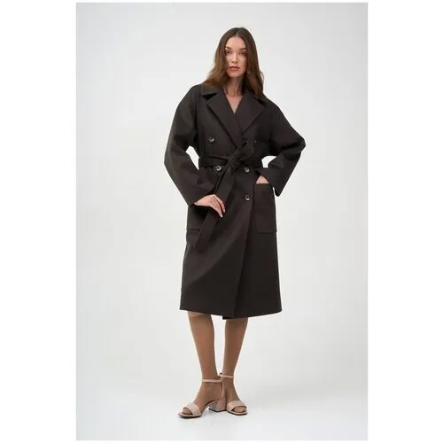 Пальто  EKATERINA ZHDANOVA демисезонное, шерсть, силуэт свободный, средней длины, размер 46/48/164-172, коричневый