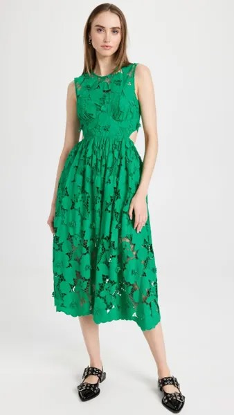 Платье миди Self Portrait Green 3D Cotton Lace, зеленый