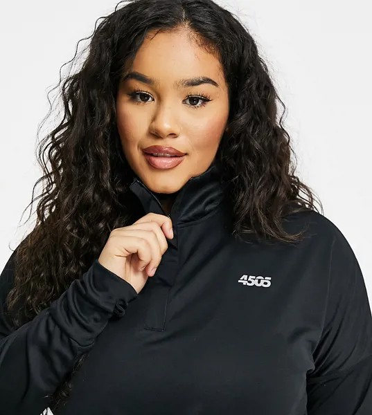 Лонгслив с короткой молнией 1/4 и логотипом ASOS 4505 Curve-Черный цвет
