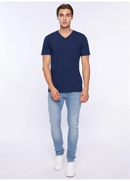 Однотонная темно-синяя мужская футболка с круглым вырезом Gap