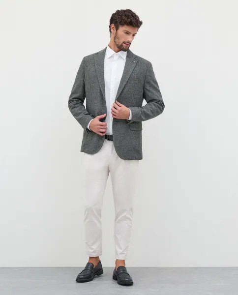 Мужской пиджак из смесовой шерсти с узором «елочка» RUMFORD, серый