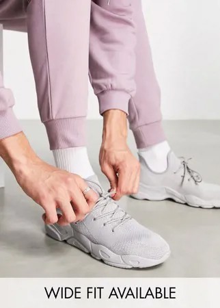 Светло-серые кроссовки для бега на массивной подошве с трикотажным верхом ASOS DESIGN-Серый