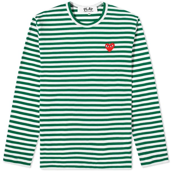 Футболка Comme des Garcons Play Long Sleeve Heart Stripe Logo Tee