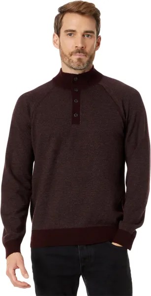 Рубашка Vince Birdseye Button Mock Neck, цвет Pinot Vino/Medium Heather Grey