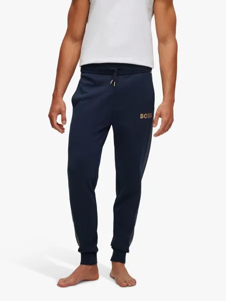 Спортивные штаны с вышитым логотипом BOSS, темно-синие