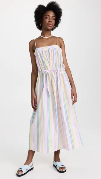 Платье GANNI Stripe Cotton Maxi Strap, разноцветный